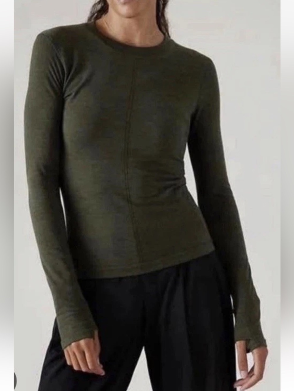 Athleta Ascent Seamless Top Size S Small Aspen Olive Green Wool Blend Base Layer